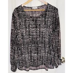 Calvin Klein Women’s Black Purple & White Long Cuffed Sleeves Blouse Size XL